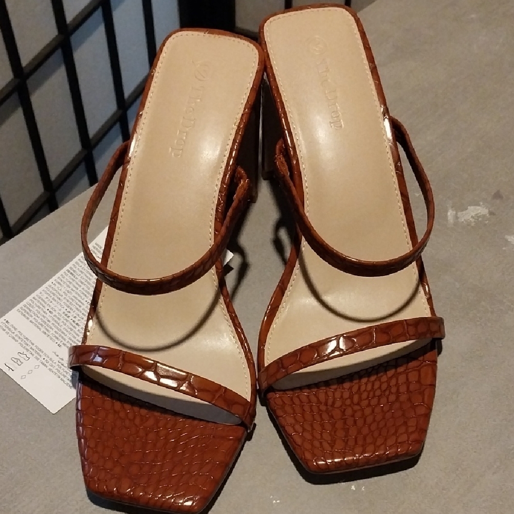 Cognac Croc-Embossed Slingback Heeled Sandals - Women